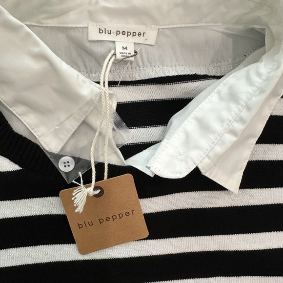 Blu Pepper Black and White Striped Sweater Vest Faux Collared Blouse NWT Size M - Picture 3 of 7